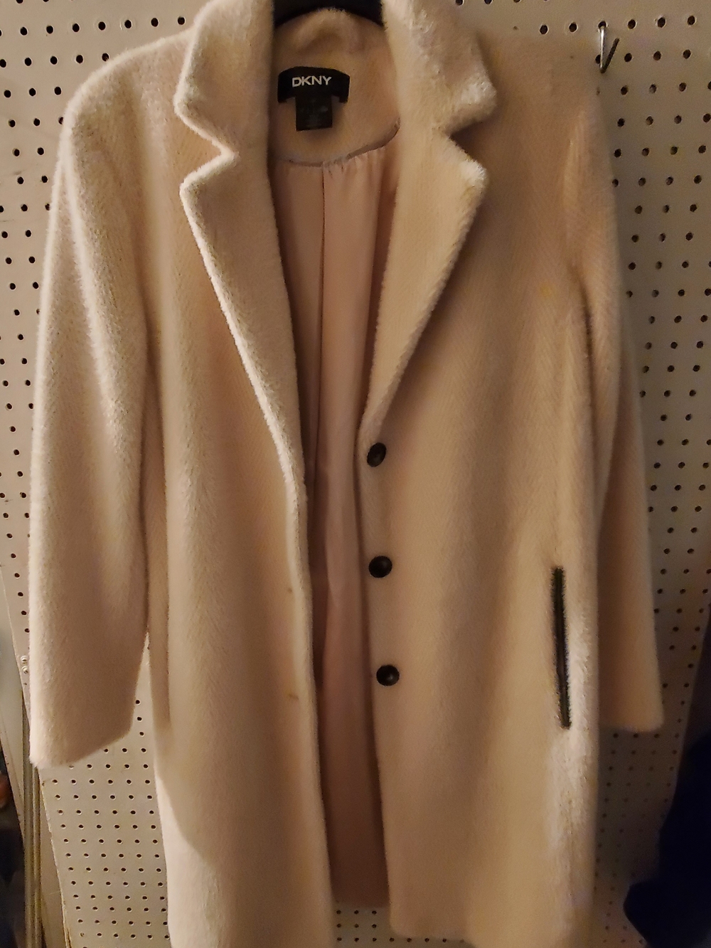 DKNY Cream Single-Breasted Wool-Blend Trench Coat
